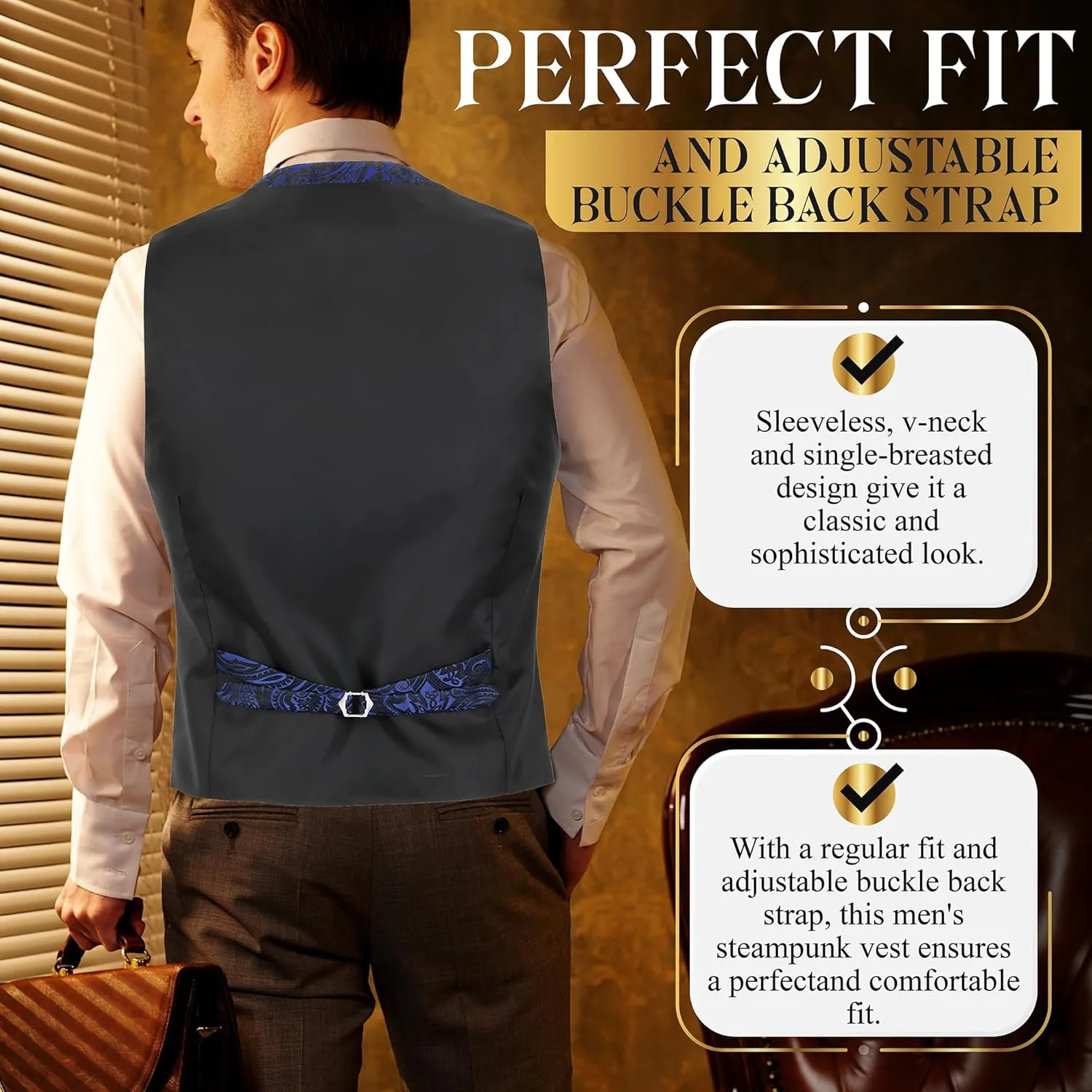 Oliver George Men's Victorian Suit Jacket & Waistcoat - Steampunk Gothic Paisley Design