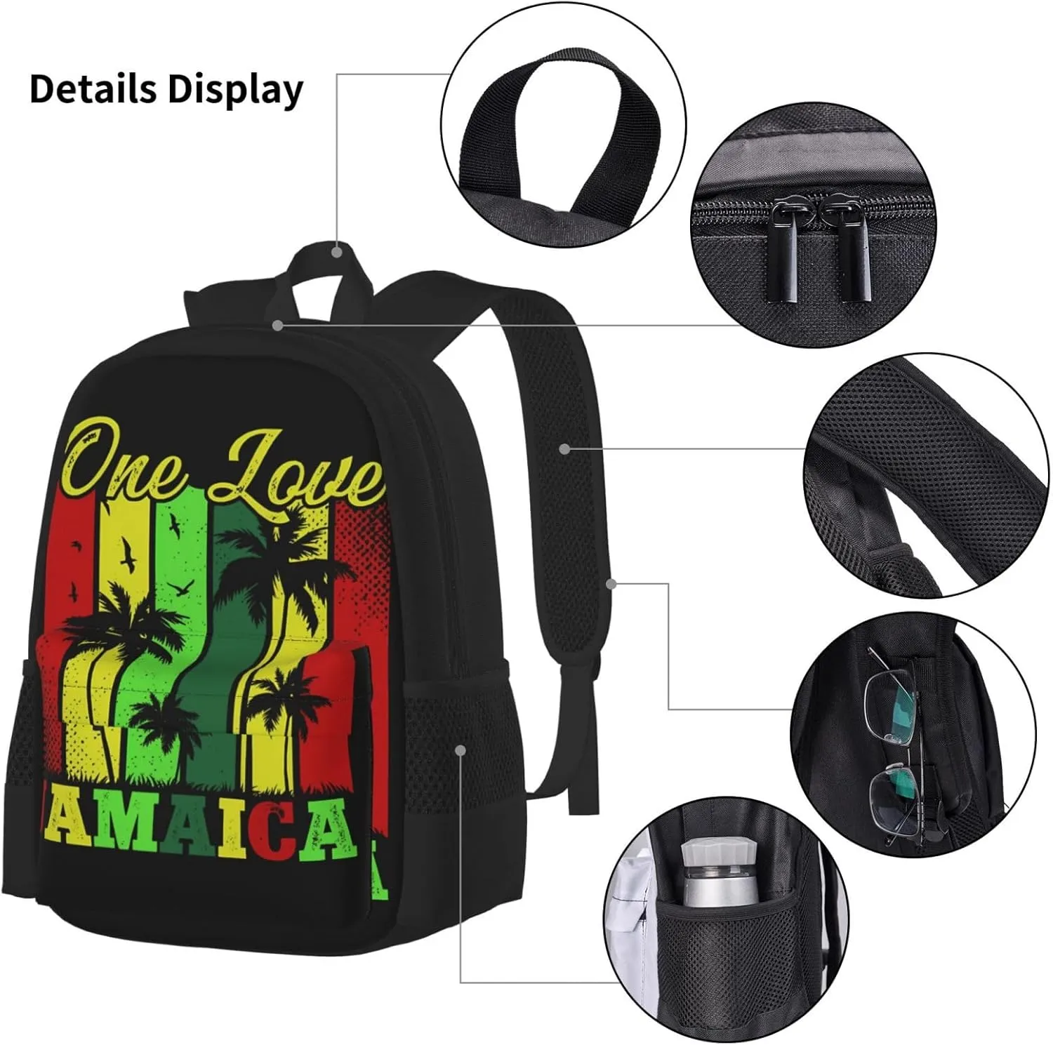 One Loves Tropical Island Rastafari Jamaica Multifunctional Pocket Backpack Crossbody Lunch Bag Pencil Case 3Pcs Set Large Capacity Backpack
