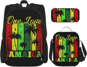 One Loves Tropical Island Rastafari Jamaica Multifunctional Pocket Backpack Crossbody Lunch Bag Pencil Case 3Pcs Set Large Capacity Backpack
