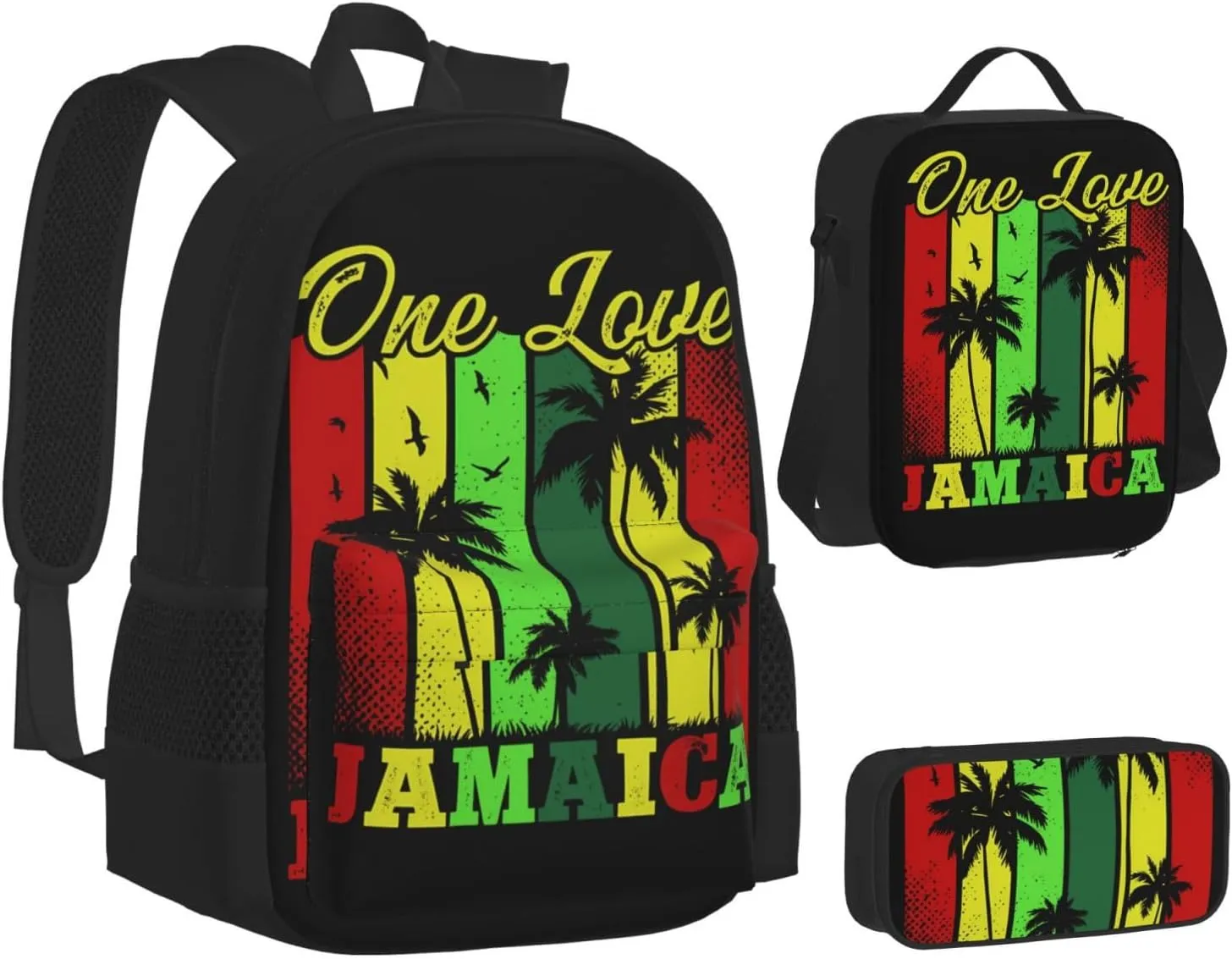 One Loves Tropical Island Rastafari Jamaica Multifunctional Pocket Backpack Crossbody Lunch Bag Pencil Case 3Pcs Set Large Capacity Backpack