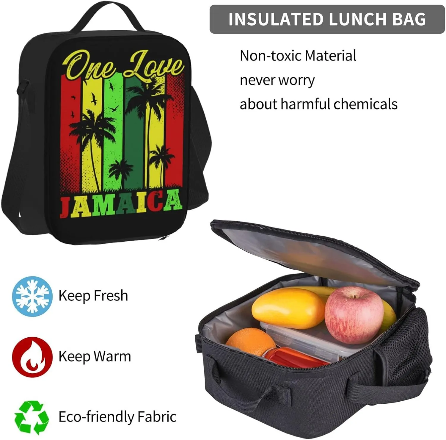 One Loves Tropical Island Rastafari Jamaica Multifunctional Pocket Backpack Crossbody Lunch Bag Pencil Case 3Pcs Set Large Capacity Backpack