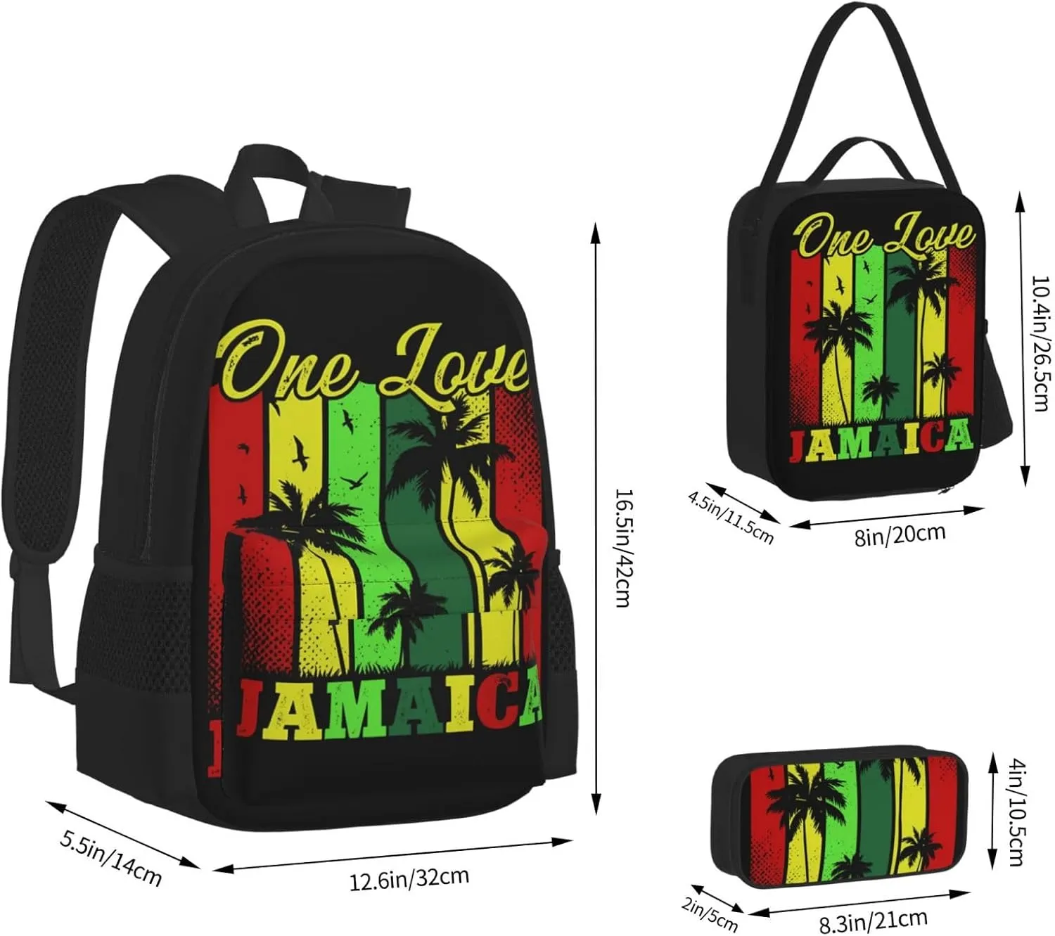 One Loves Tropical Island Rastafari Jamaica Multifunctional Pocket Backpack Crossbody Lunch Bag Pencil Case 3Pcs Set Large Capacity Backpack