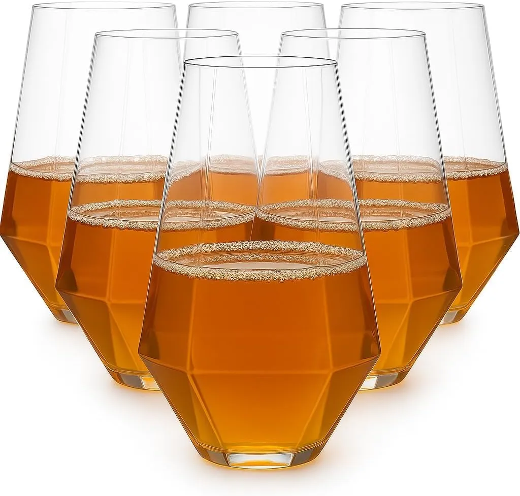 Oojami 48 Pack Diamond Unbreakable Stemless Plastic Wine Stemless Toasting coacktail Glasses, Durable 9 Oz BPA-Free Disposable Champagne Flutes for Weddings, Bars, Events, and Celebrations (Clear)