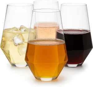 Oojami 48 Pack Diamond Unbreakable Stemless Plastic Wine Stemless Toasting coacktail Glasses, Durable 9 Oz BPA-Free Disposable Champagne Flutes for Weddings, Bars, Events, and Celebrations (Clear)