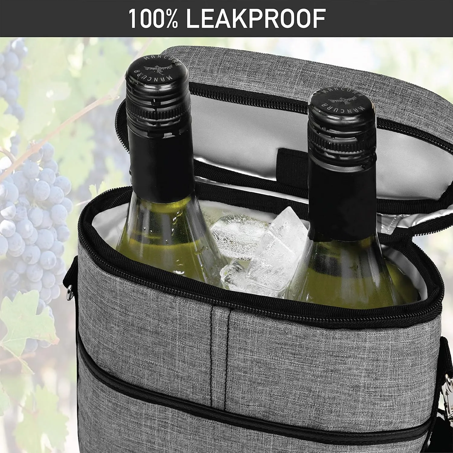 opux 2 Bottle Wine Carrier Tote, Insulated Leakproof Wine Cooler Bag, Wine Travel Bag for Picnic BYOB Beach, Portable Wine Bottle Carrying Case, Gift for Wine Lover Women Men Christmas, Heather Grey