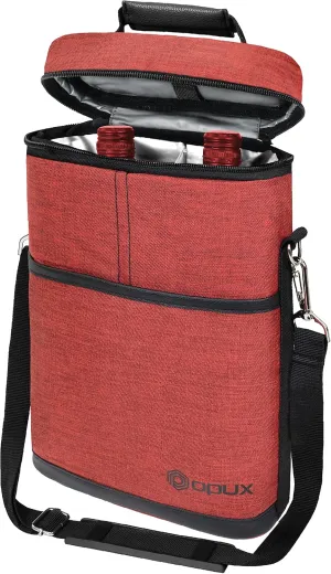 opux 2 Bottle Wine Carrier Tote, Insulated Leakproof Wine Cooler Bag, Wine Travel Bag for Picnic BYOB Beach, Portable Wine Bottle Carrying Case, Gift for Wine Lover Women Men Christmas, Red