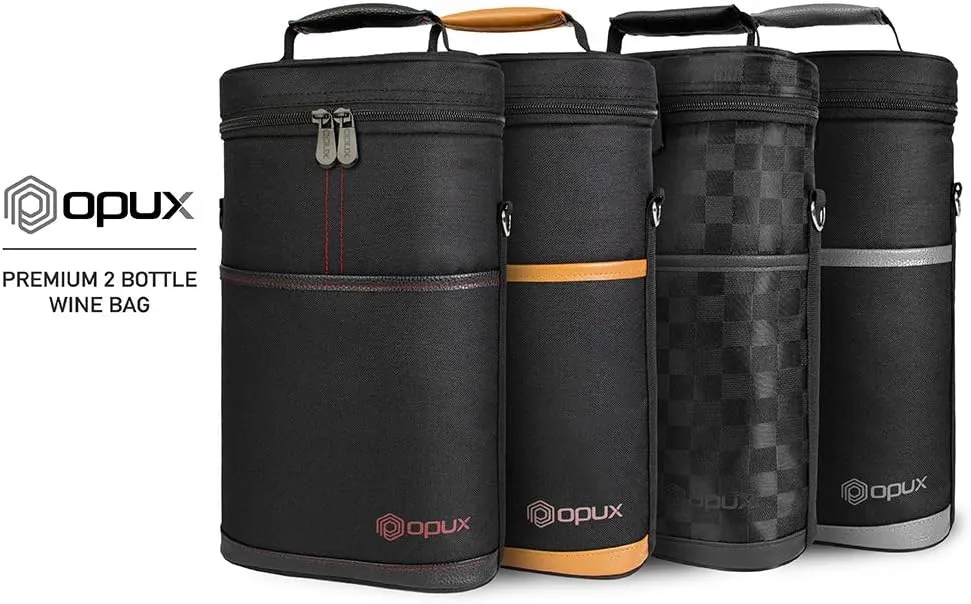 opux 2 Bottle Wine Carrier Tote, Insulated Leakproof Wine Cooler Bag, Wine Travel Bag Tote for Picnic BYOB Beach, Portable Wine Bottle Carrying Case, Gift for Wine Lover Women Men Christmas, Brown