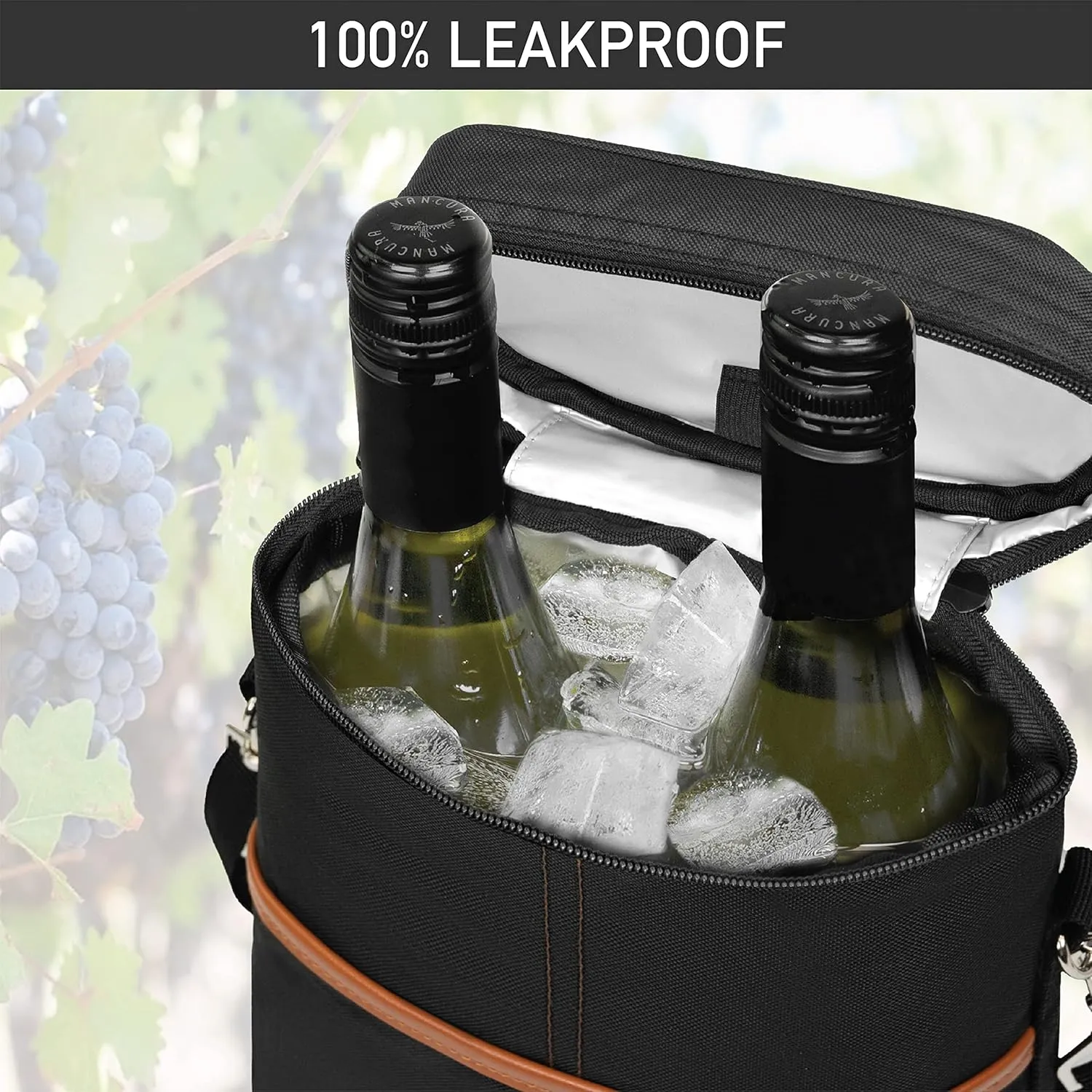 opux 2 Bottle Wine Carrier Tote, Insulated Leakproof Wine Cooler Bag, Wine Travel Bag Tote for Picnic BYOB Beach, Portable Wine Bottle Carrying Case, Gift for Wine Lover Women Men Christmas, Brown