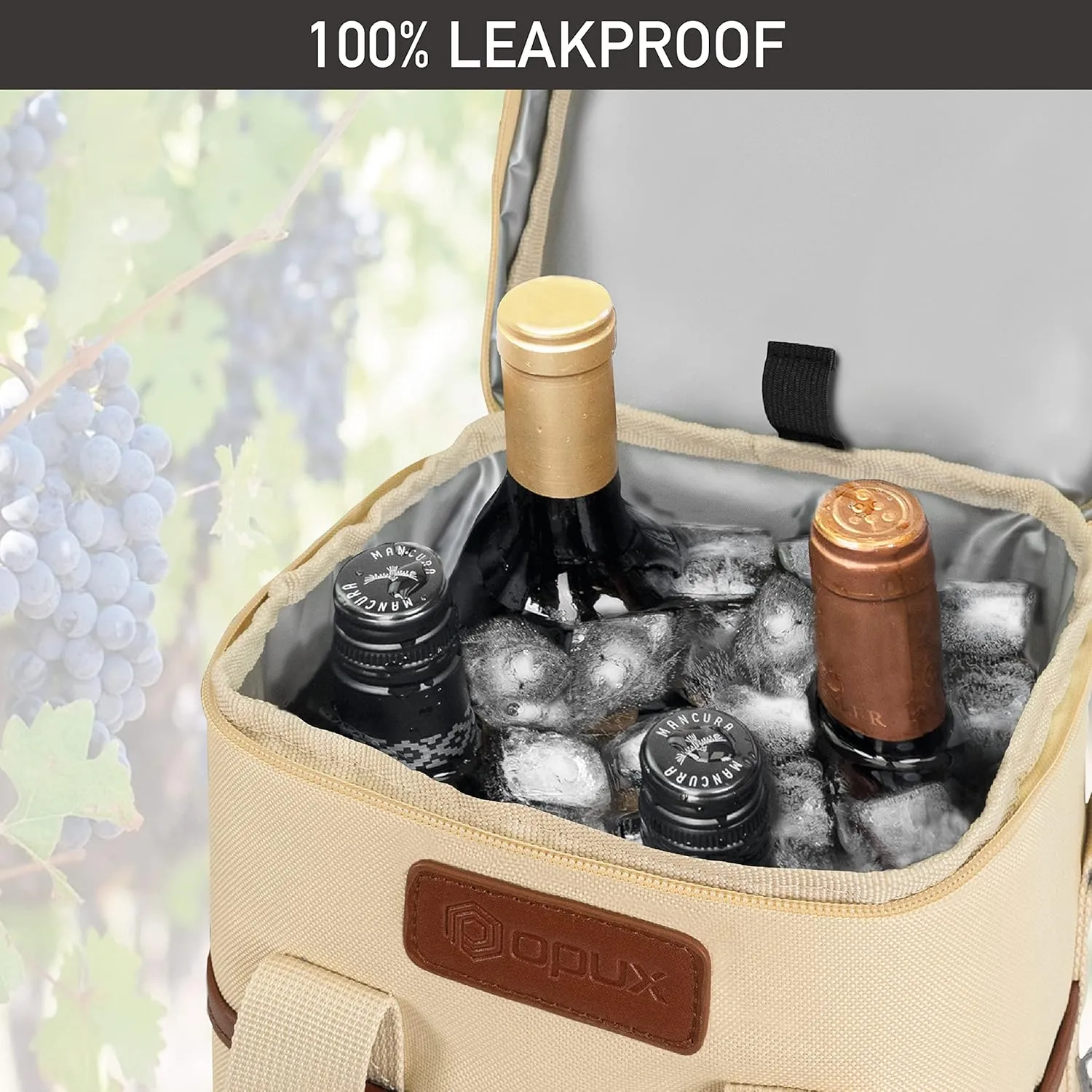 Opux 4 Bottle Insulated Wine Cooler Bag - Leakproof Padded Portable Wine Bottle Carrier for Travel Picnic BYOB Gift (Beige Cream)