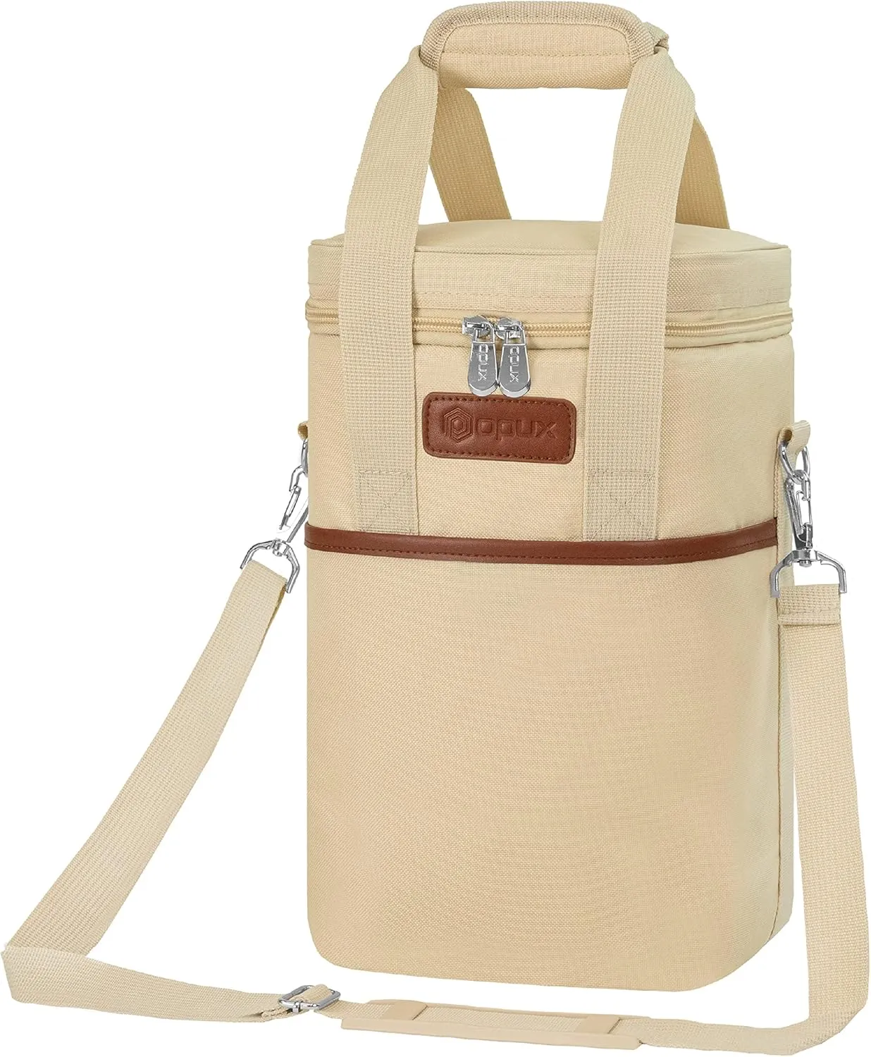 Opux 4 Bottle Insulated Wine Cooler Bag - Leakproof Padded Portable Wine Bottle Carrier for Travel Picnic BYOB Gift (Beige Cream)