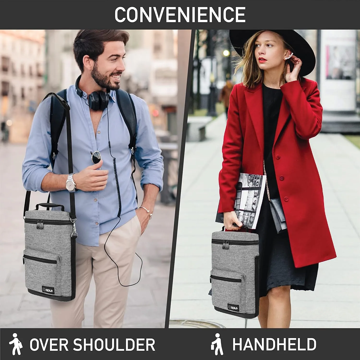 opux Wine Bag 2 Bottle Wine Tote Carrier, Insulated Wine Cooler Bag for Travel Picnic, Leakproof Portable Padded Case, Wine Gifts For Women Men Wine Lovers Christmas, Heather Gray