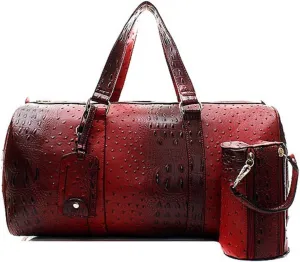 Ostrich Vegan Leather Large Carry On Duffel Bag Luggage Tag and Pouch