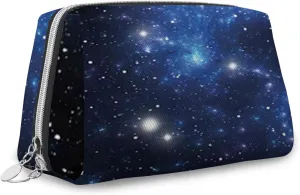 Outer Space,Large Capacity Travel Leather Cosmetic Bag,Outer Space Star Nebula,Multifunctional Storage Makeup Bag for Women,Dark Blue,S