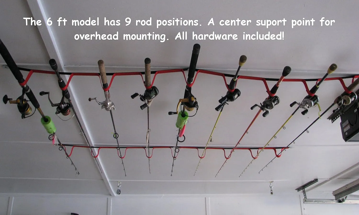 Overhead or Wall Rod Storage System. Two Sizes to Choose From. 4ft Has 6 Rod Positions, 6 Ft Has 9 Rod Positions. (6 ft - 9 rod)