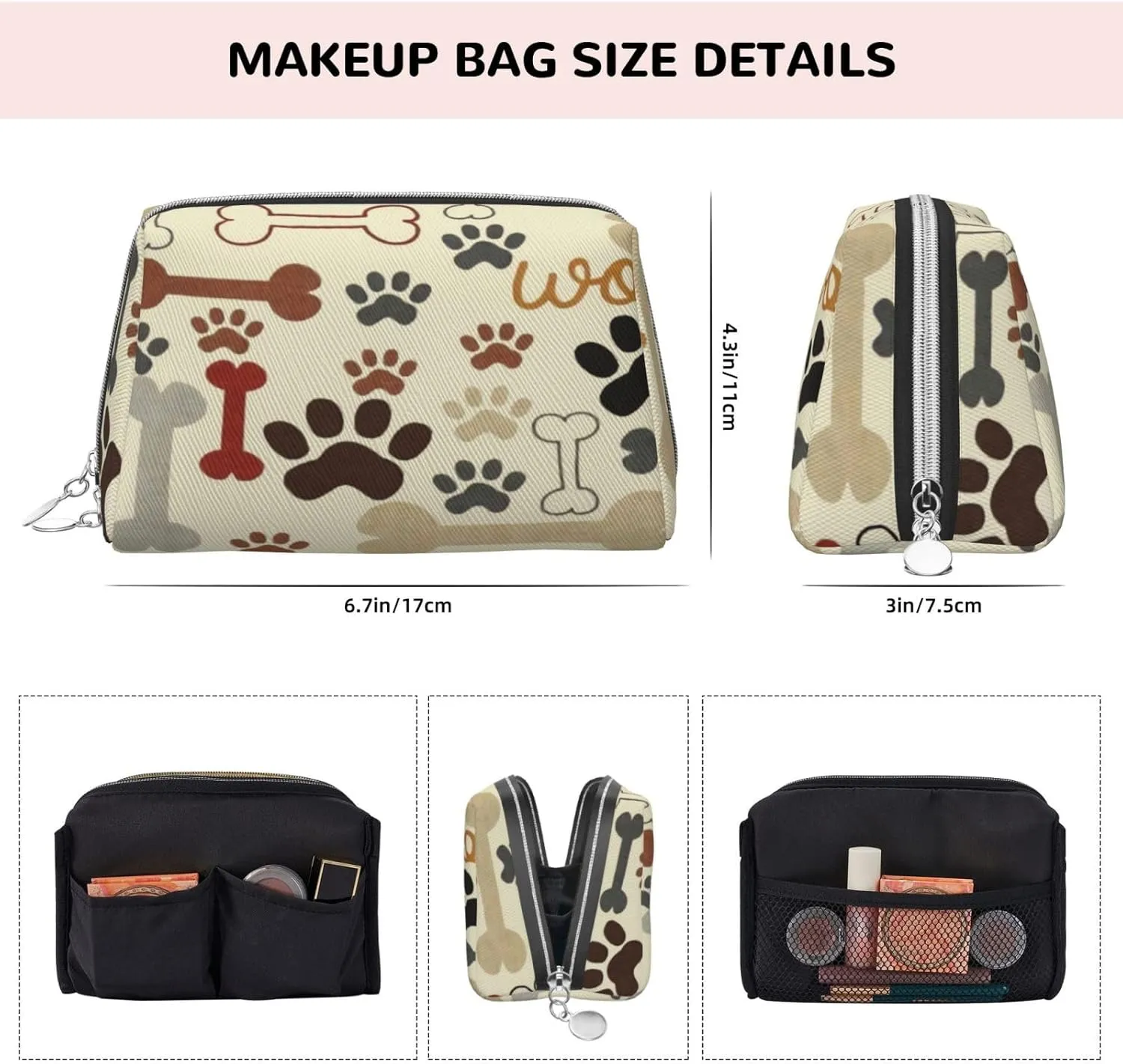 Owl,Makeup Bags for Women,Owl Sitting on A Tree Cartoon,Leather Cosmetic Bag Toiletry Bag Travel Case Waterproof Makeup Pouch,Dark Blue,S