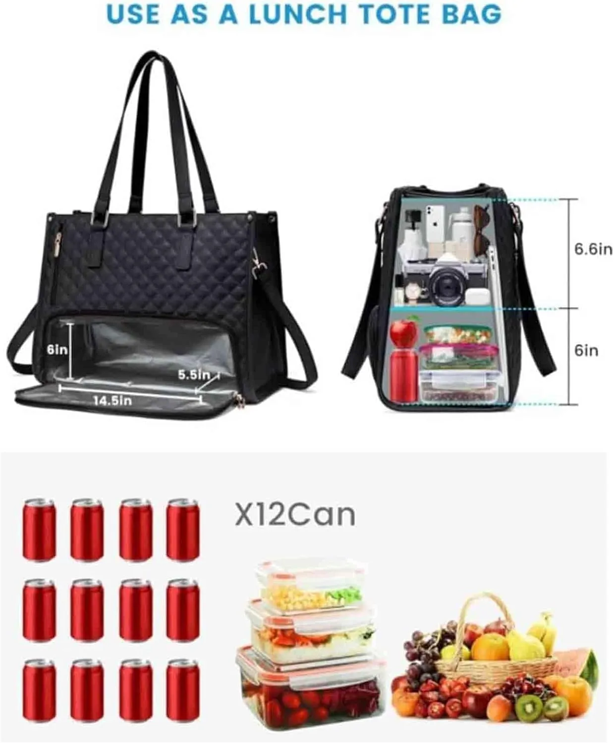 Packuum 3 in 1 Tote Bag, 2 In 1 Tote Bag Lunch Bag Combo, LaptopWith Insulated Lunch Compartment (Beige)