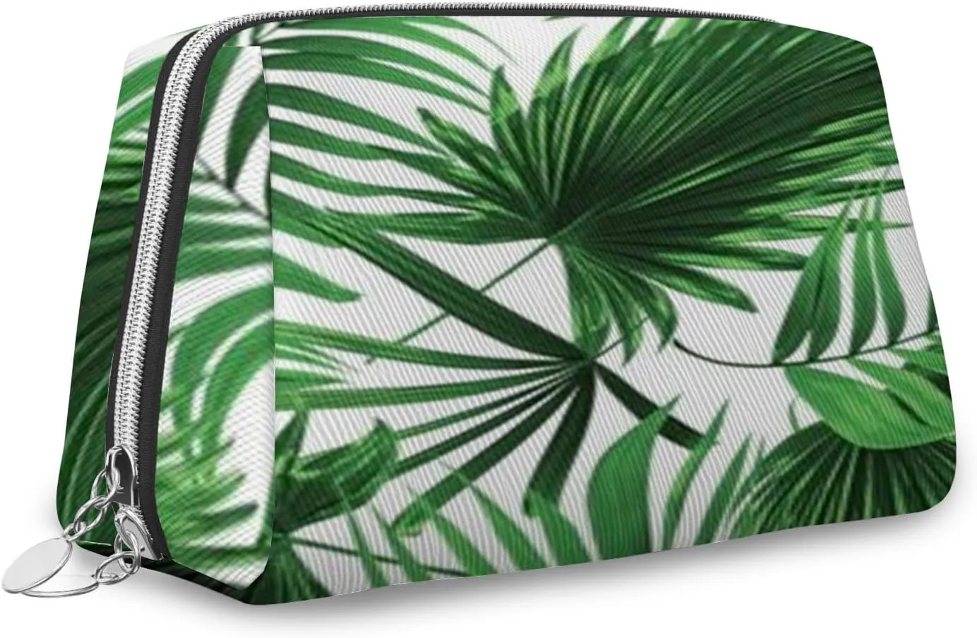 Palm Leaves,Makeup Bags for Women,Palm and Tropical Beach,Leather Cosmetic Bag Toiletry Bag Travel Case Waterproof Makeup Pouch,Green,M