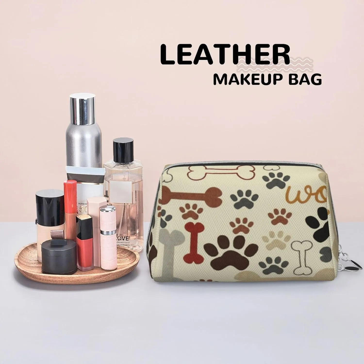 Palm Leaves,Makeup Bags for Women,Palm and Tropical Beach,Leather Cosmetic Bag Toiletry Bag Travel Case Waterproof Makeup Pouch,Green,M