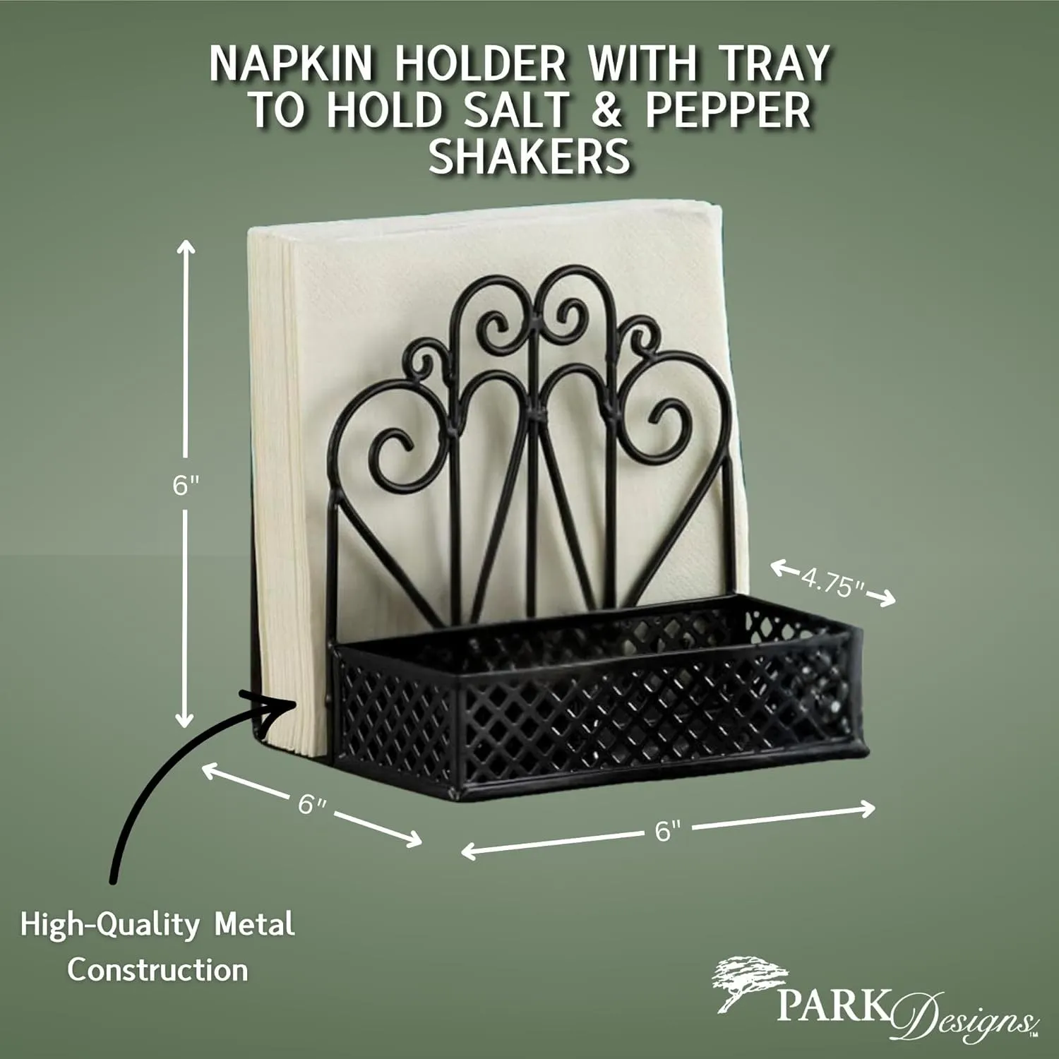 Park Designs Black Napkin Salt and Pepper Holder for Table | Combo Napkin Caddy & Salt and Pepper Caddy | Farmhouse Napkin Holder for Paper Napkins