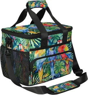 Parrot Tropical Palm Leaves Insulated Large Lunch Bag Lunchbox Reusable Leakproof Cooler Bags with Shoulder Strap for Adult Men Women Work Picnic