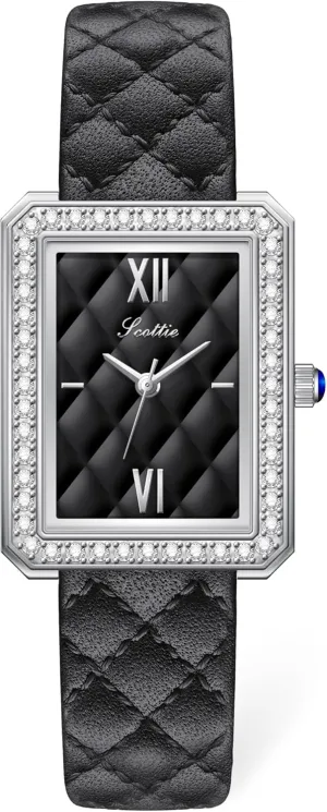 PASOY Luxury Women's Elegant Rectangular Watch Leather Strap Diamond Inlaid Bezel Quartz Lightweight Waterproof Stylish for Women in Black Green Beige Lavender