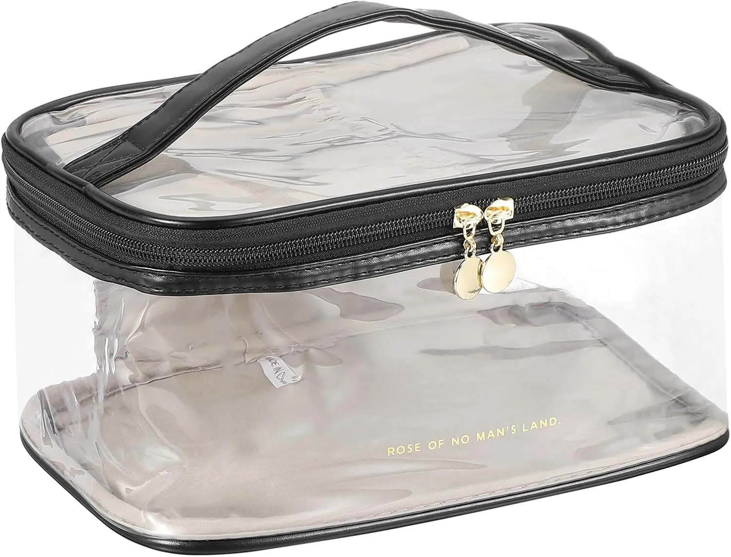 PATIKIL Clear Toiletry Bag, Waterproof Travel Makeup Bag Cosmetic Bag Organizer Large Capacity Portable Tote Storage with Handle Strap Zipper for Women Men, Black