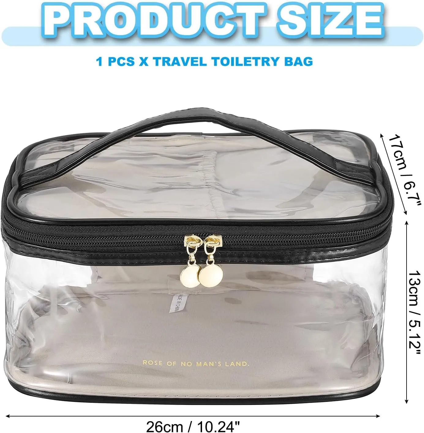 PATIKIL Clear Toiletry Bag, Waterproof Travel Makeup Bag Cosmetic Bag Organizer Large Capacity Portable Tote Storage with Handle Strap Zipper for Women Men, Black