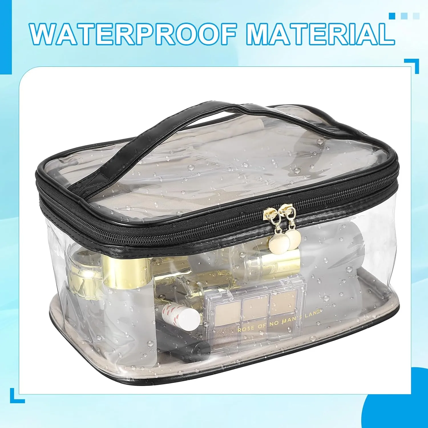 PATIKIL Clear Toiletry Bag, Waterproof Travel Makeup Bag Cosmetic Bag Organizer Large Capacity Portable Tote Storage with Handle Strap Zipper for Women Men, Black