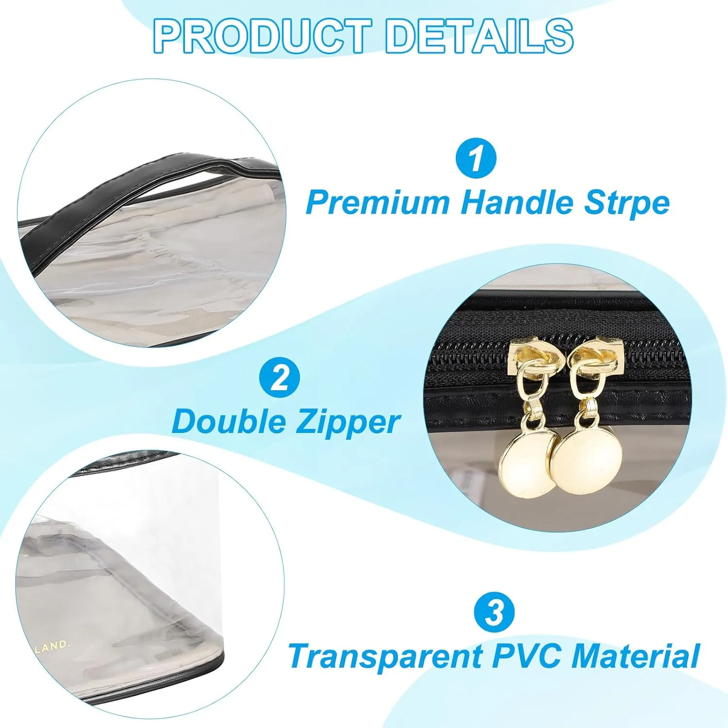 PATIKIL Clear Toiletry Bag, Waterproof Travel Makeup Bag Cosmetic Bag Organizer Large Capacity Portable Tote Storage with Handle Strap Zipper for Women Men, Black