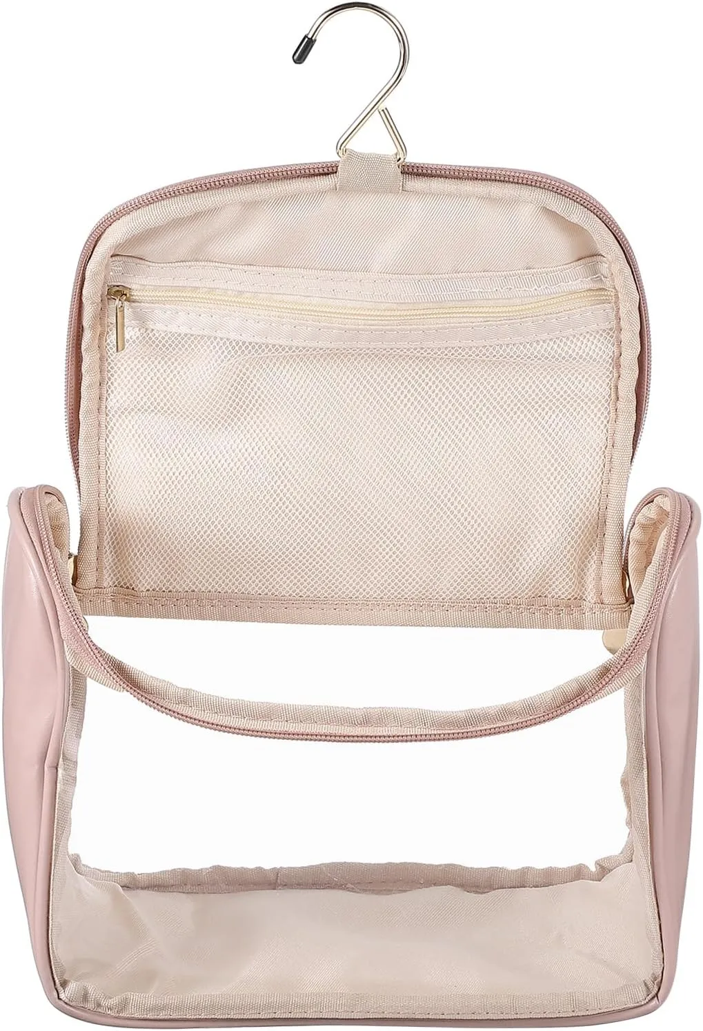 PATIKIL Hanging Clear Toiletry Bag, Waterproof Makeup Bag Travel Cosmetic Organizer Pouch Large Capacity Portable Tote Storage Bag with Zipper Handle Strap for Women Men, Pink