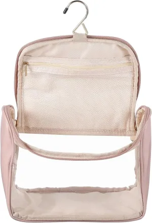 PATIKIL Hanging Clear Toiletry Bag, Waterproof Makeup Bag Travel Cosmetic Organizer Pouch Large Capacity Portable Tote Storage Bag with Zipper Handle Strap for Women Men, Pink