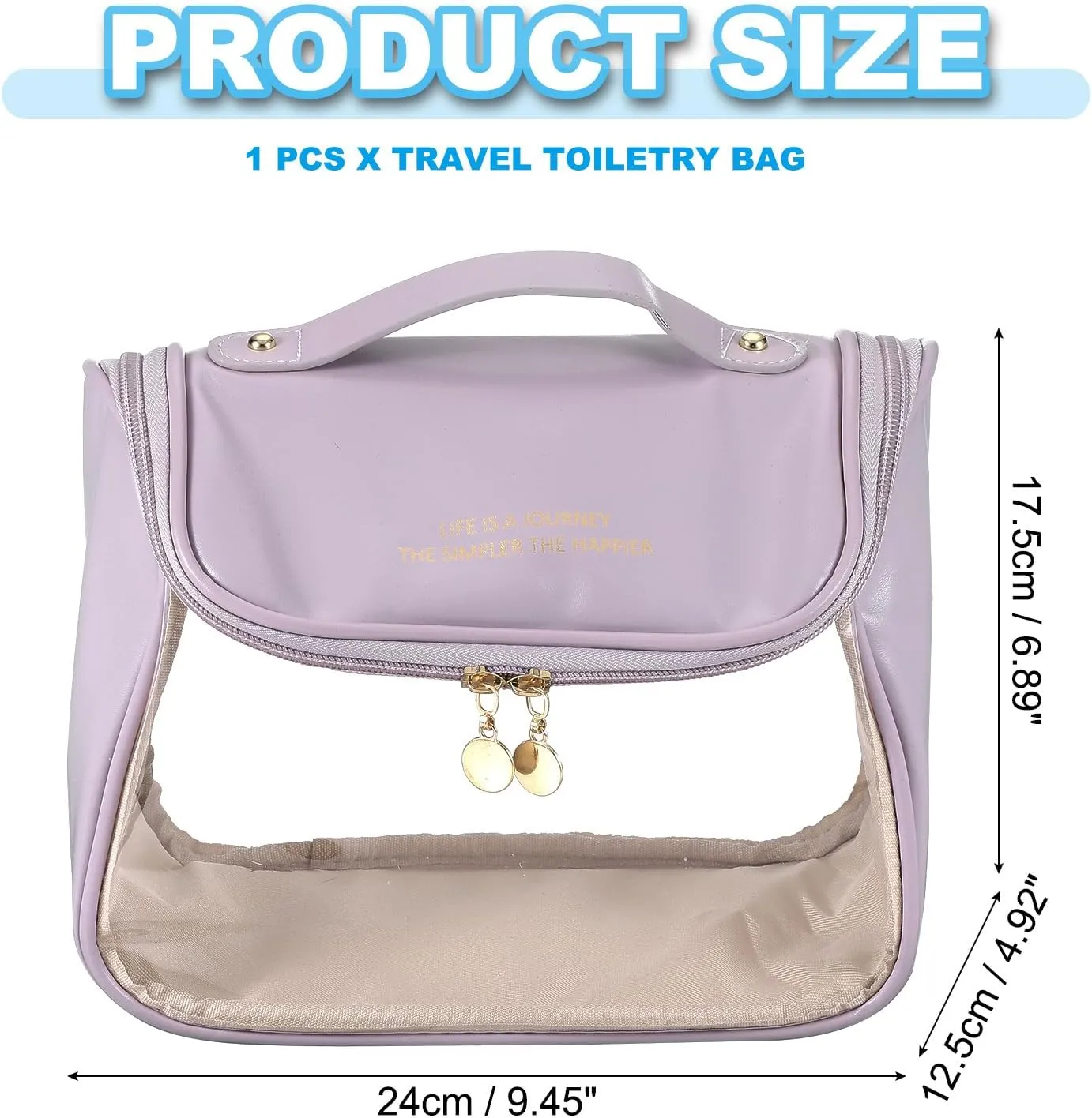 PATIKIL Hanging Clear Toiletry Bag, Waterproof Makeup Bag Travel Cosmetic Organizer Pouch Large Capacity Portable Tote Storage Bag with Zipper Handle Strap for Women Men, Purple