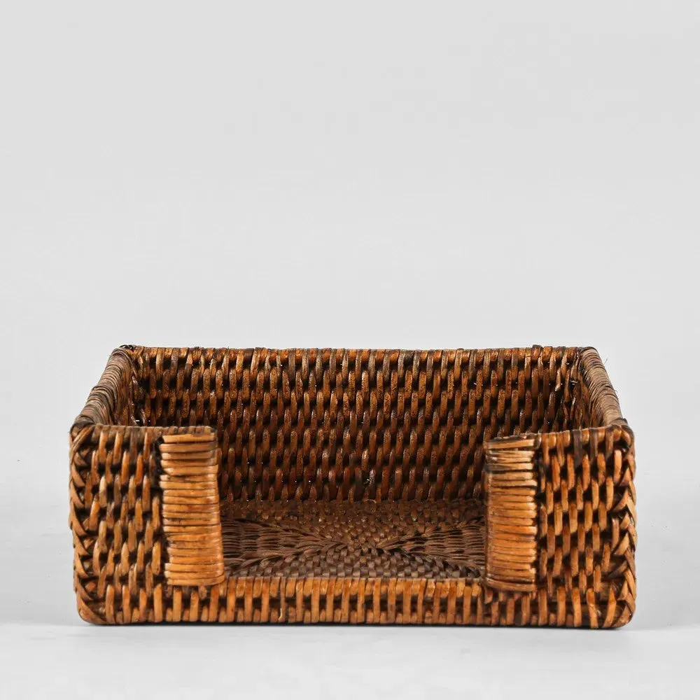 Paume Rattan Square Napkin Box | Antique Brown