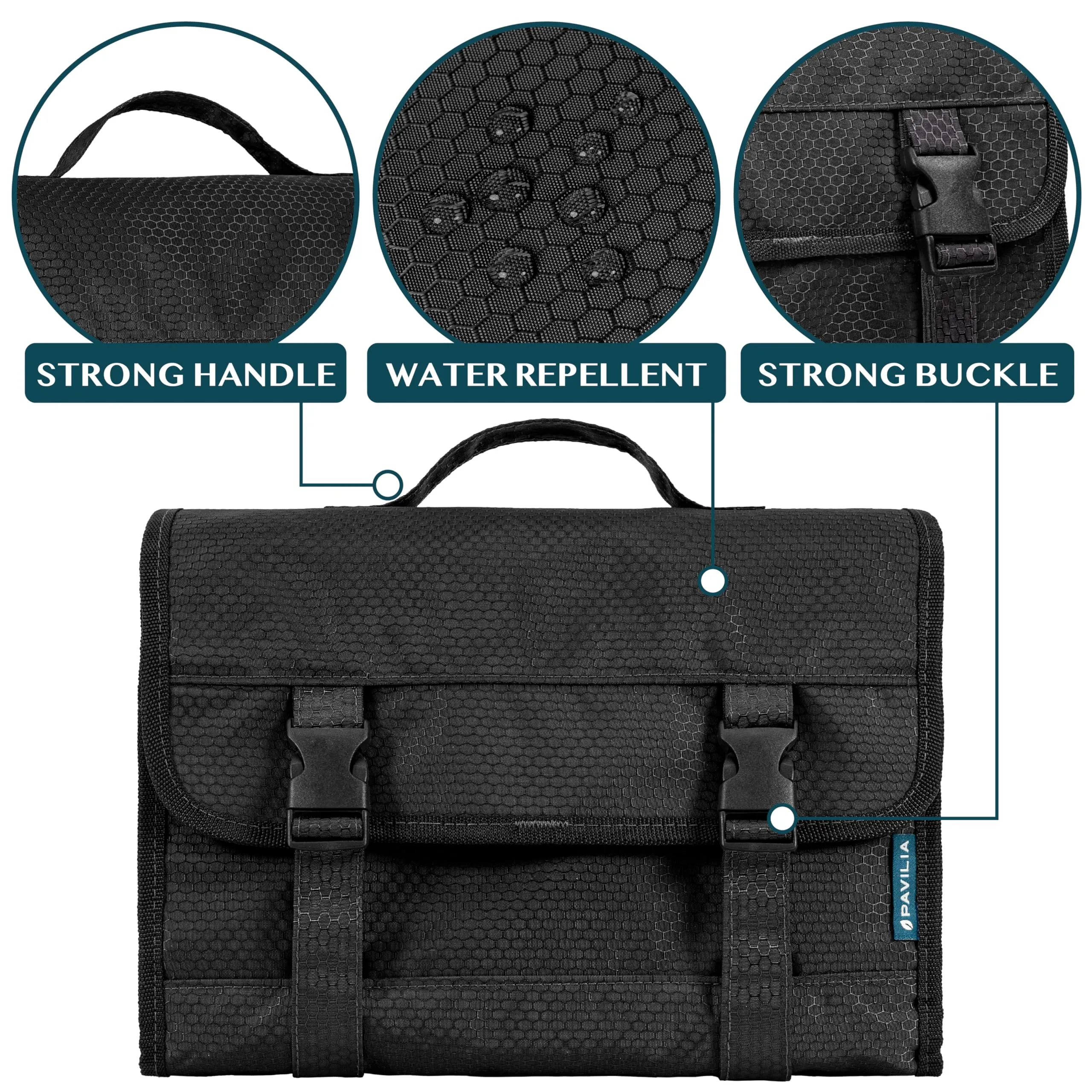 PAVILIA Travel Hanging Toiletry Bag for Women Men, Extra Large Capacity Makeup Bag Kit, Waterproof Cosmetic Storage Organizer Case for Bathroom Shower, Black