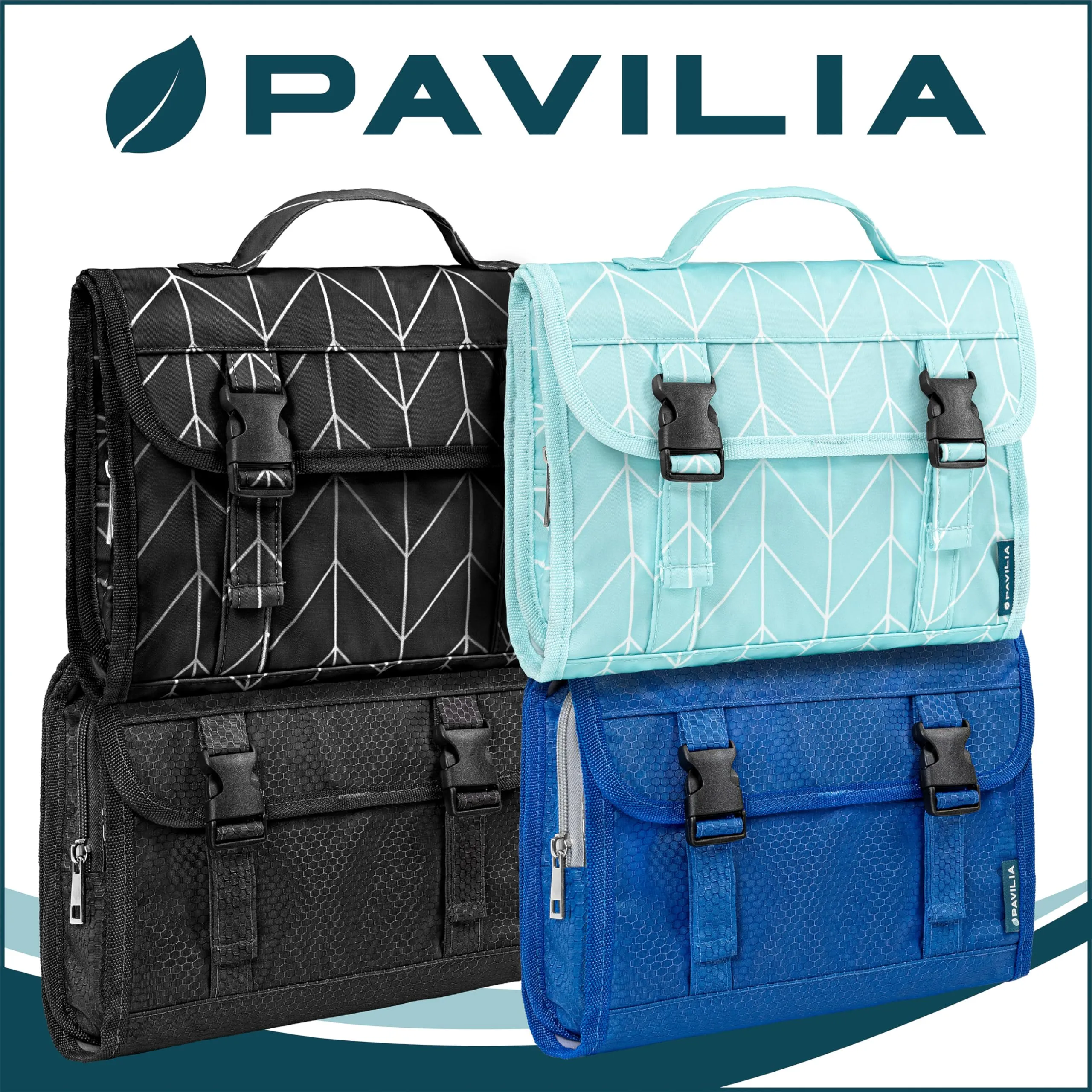 PAVILIA Travel Hanging Toiletry Bag for Women Men, Extra Large Capacity Makeup Bag Kit, Waterproof Cosmetic Storage Organizer Case for Bathroom Shower, Black