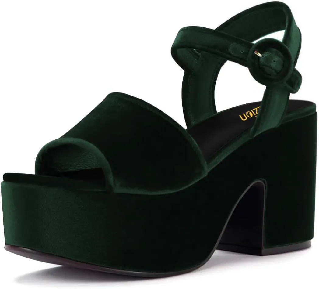 Pazzion Women Chunky High Heel Platform Sandals Open Toe Ankle Strap Buckle Ladies Shoes for Bridal Prom Event Size 4-16 US