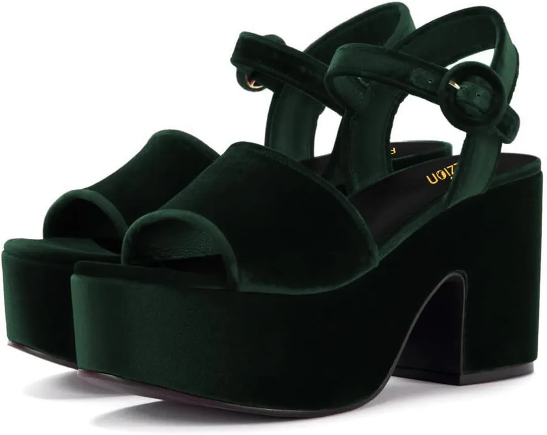 Pazzion Women Chunky High Heel Platform Sandals Open Toe Ankle Strap Buckle Ladies Shoes for Bridal Prom Event Size 4-16 US
