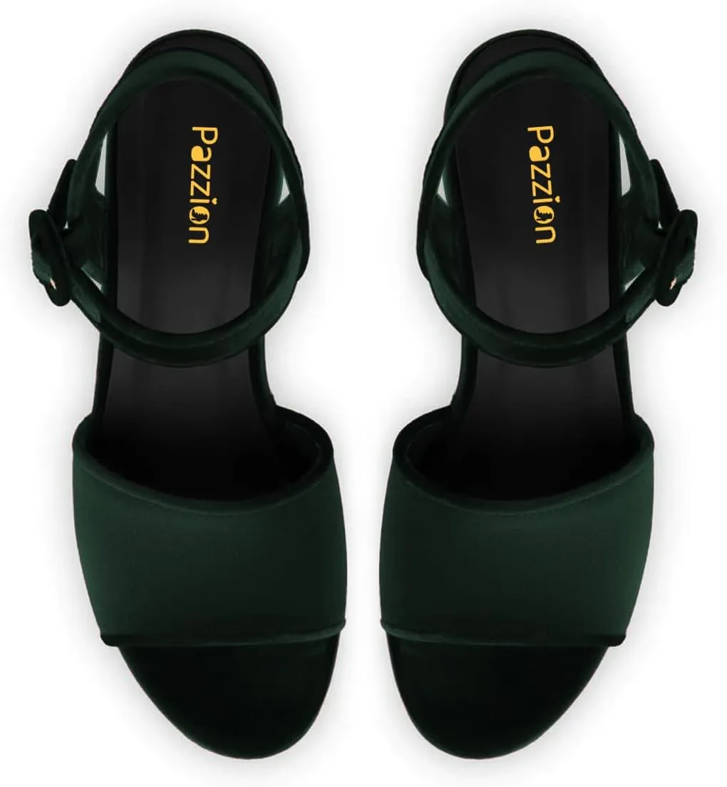 Pazzion Women Chunky High Heel Platform Sandals Open Toe Ankle Strap Buckle Ladies Shoes for Bridal Prom Event Size 4-16 US
