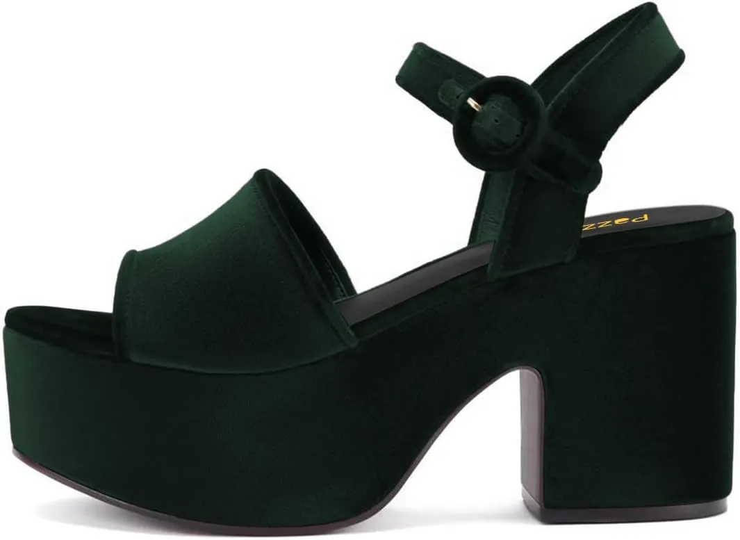 Pazzion Women Chunky High Heel Platform Sandals Open Toe Ankle Strap Buckle Ladies Shoes for Bridal Prom Event Size 4-16 US