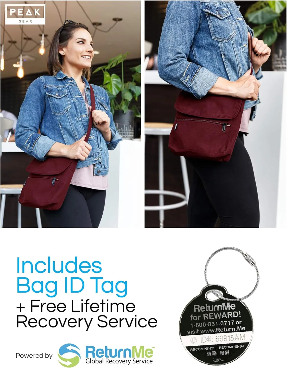 Peak Gear Crossbody Travel Purse with RFID Blocking Pocket and Lifetime Recovery Service. Nylon Shoulder Bag