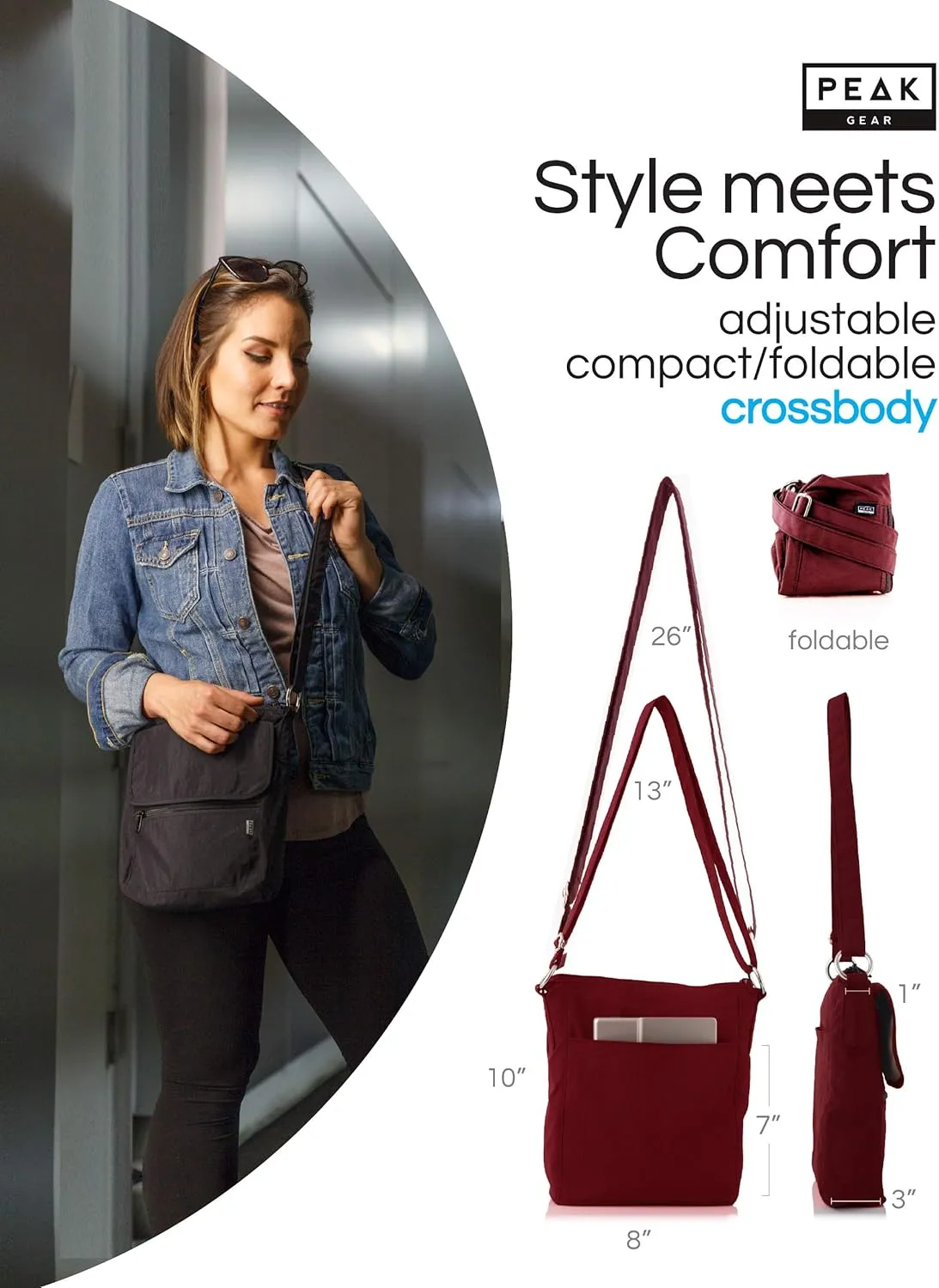 Peak Gear Crossbody Travel Purse with RFID Blocking Pocket and Lifetime Recovery Service. Nylon Shoulder Bag
