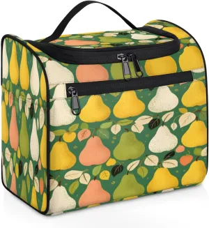 Pear Print Women's Toiletry Bag Waterproof Cosmetic BagFruit Pears Travel Cosmetic Bag Multi-functional Organizer with Hooks Suitable for Full-size Toiletries and Cosmetics