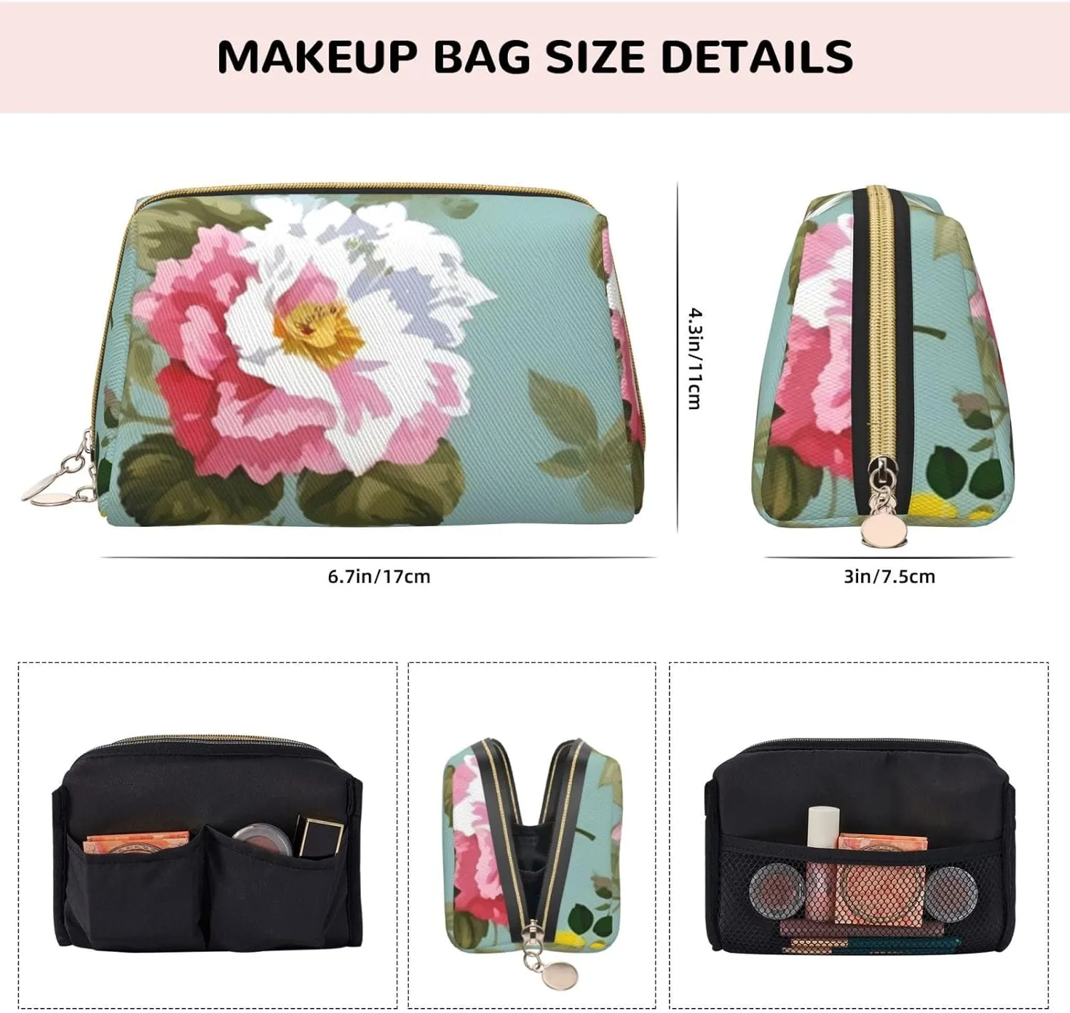 Peony Toiletry Pouch, Travel-Friendly Makeup Organizer For Makeup Brushes, Lipsticks
