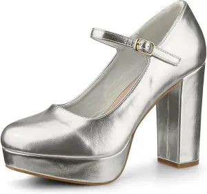 Perphy Platform Ankle Strap Chunky Heels Mary Janes Pumps for Women