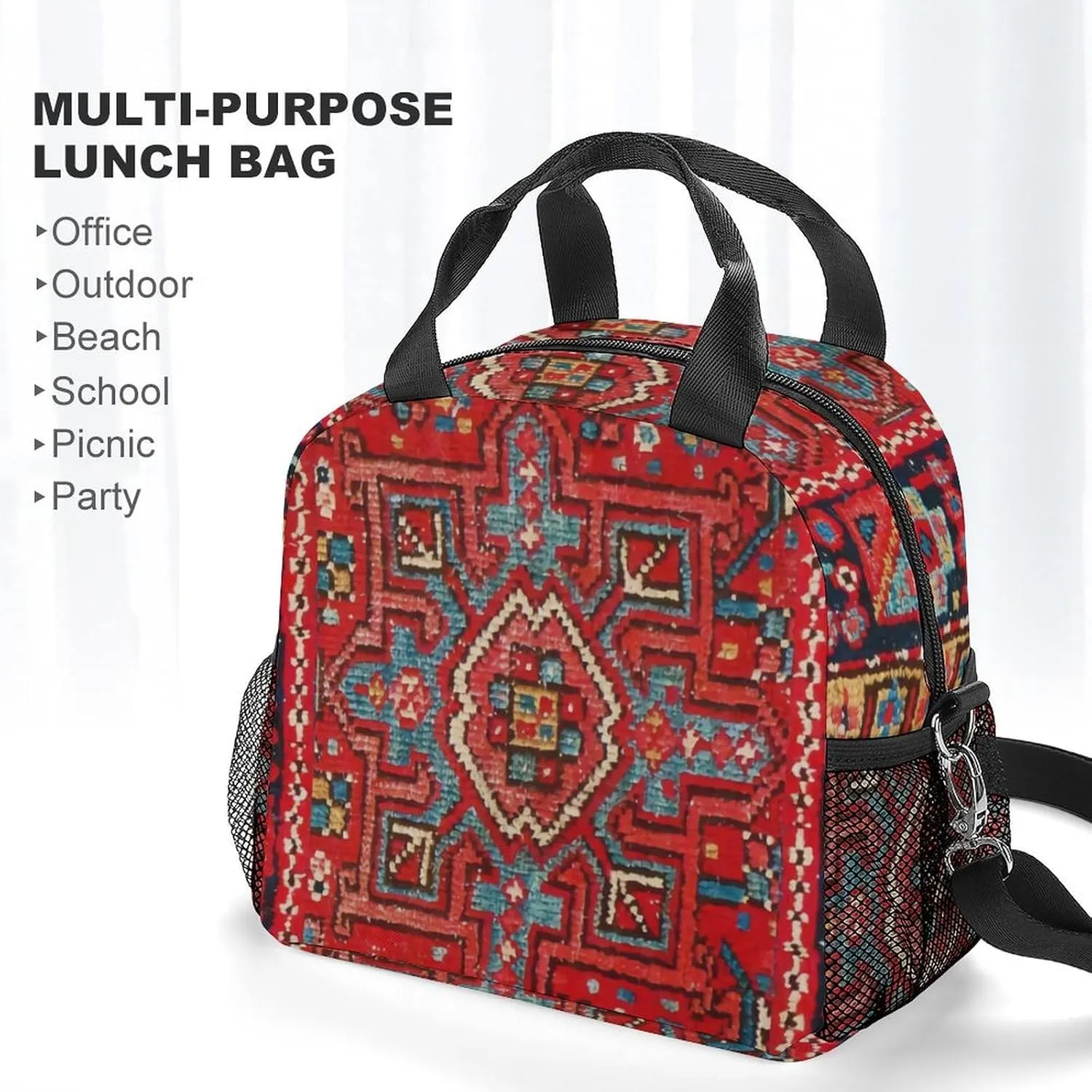 Persian Rug Design Reusable Large Capacity Insulated Crossbody Lunch Bag