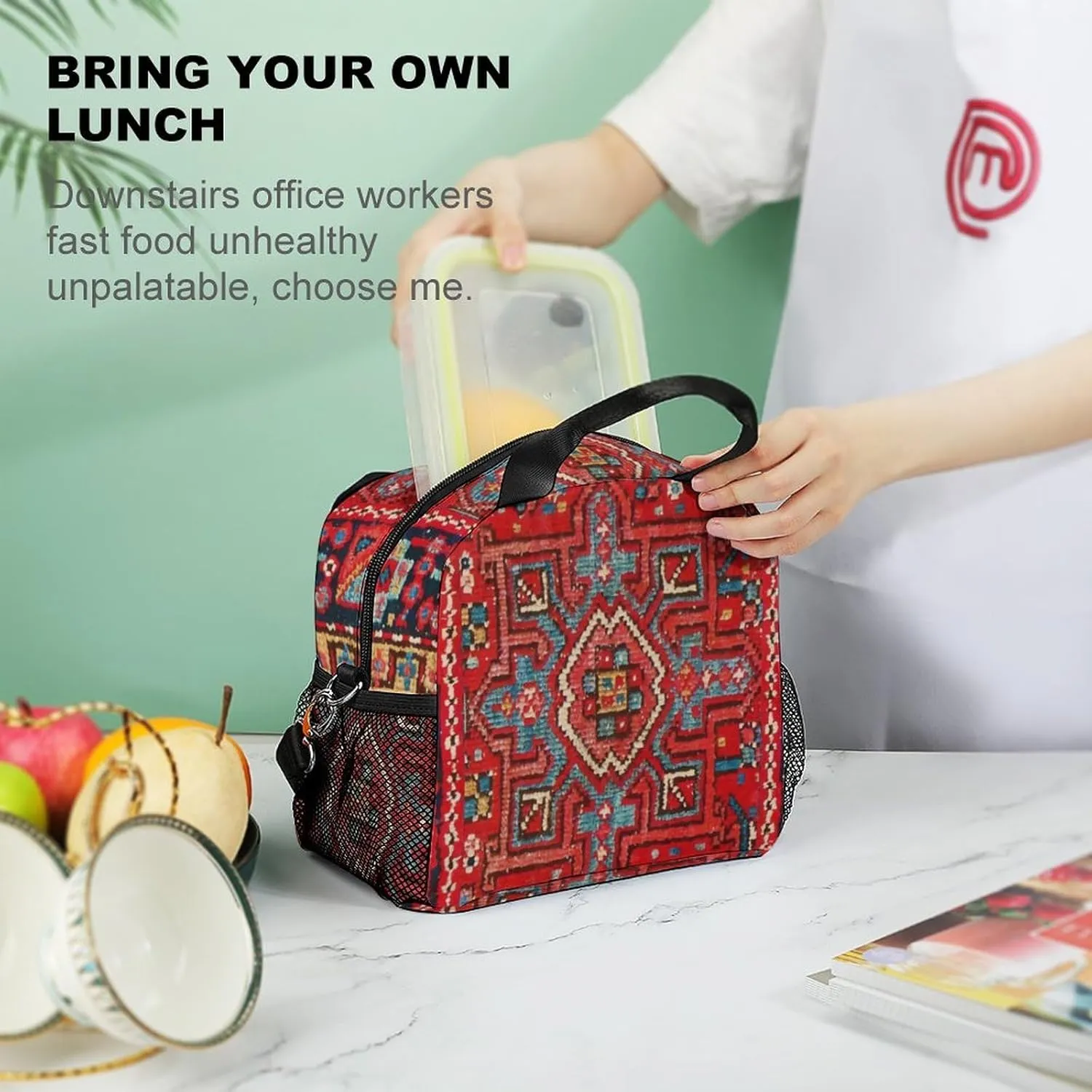 Persian Rug Design Reusable Large Capacity Insulated Crossbody Lunch Bag