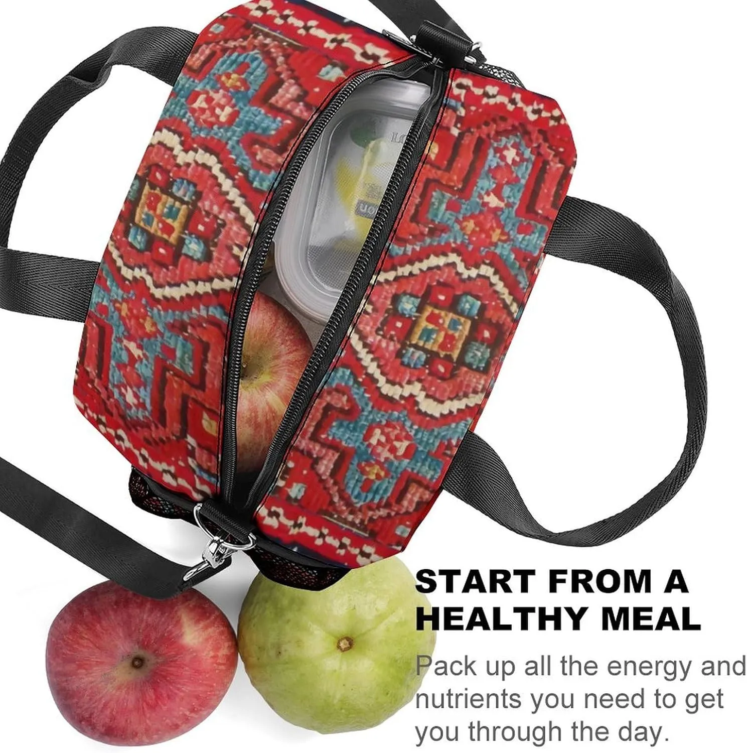 Persian Rug Design Reusable Large Capacity Insulated Crossbody Lunch Bag