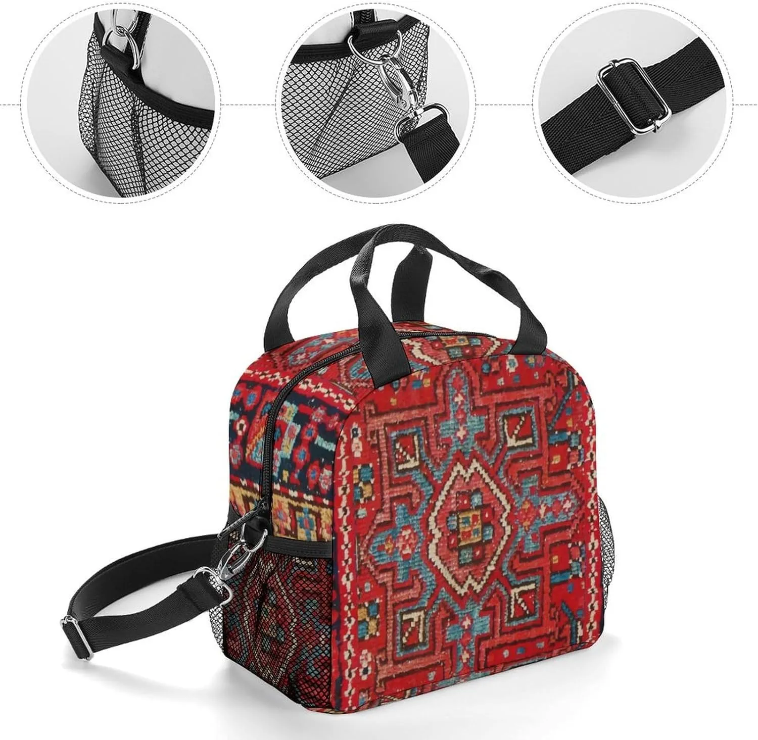 Persian Rug Design Reusable Large Capacity Insulated Crossbody Lunch Bag