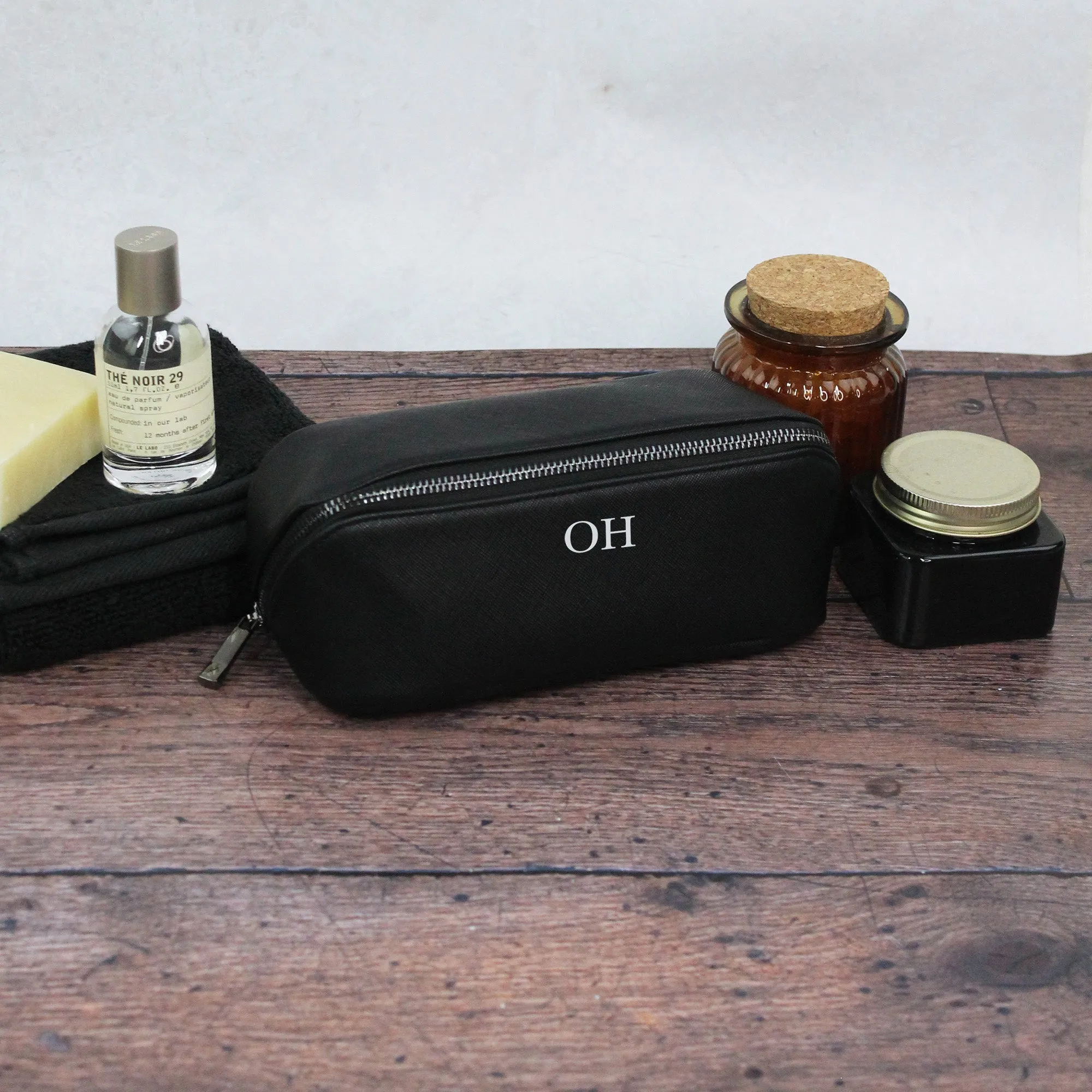 Personalised Black Men’s Wash Bag Set with Black Zip Detail