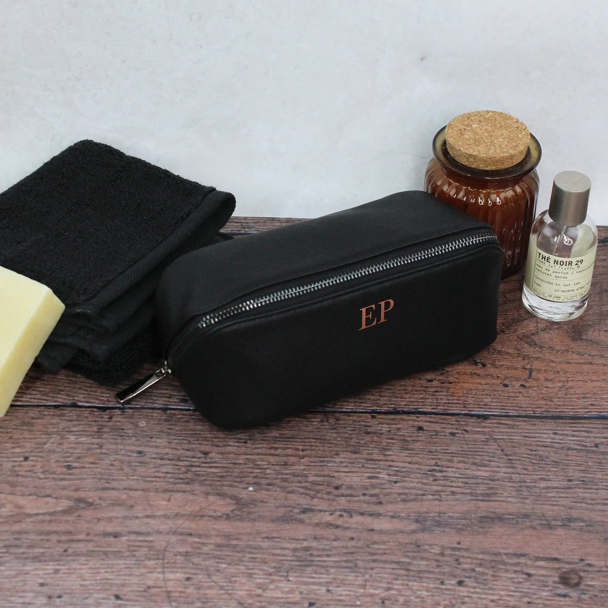 Personalised Black Men’s Wash Bag Set with Black Zip Detail